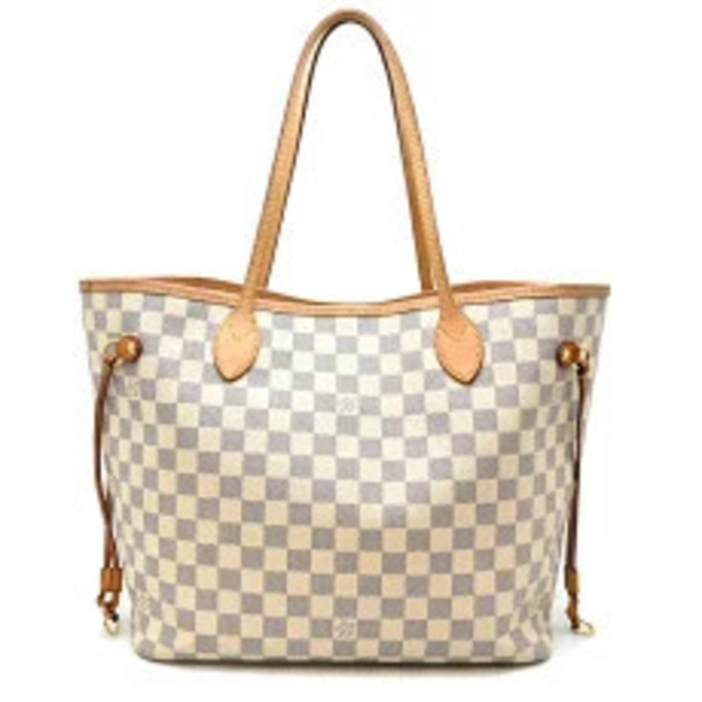 Louis Vuitton Pink Neverfull Damier Beige Bag Tote Rose Azur White Tan White